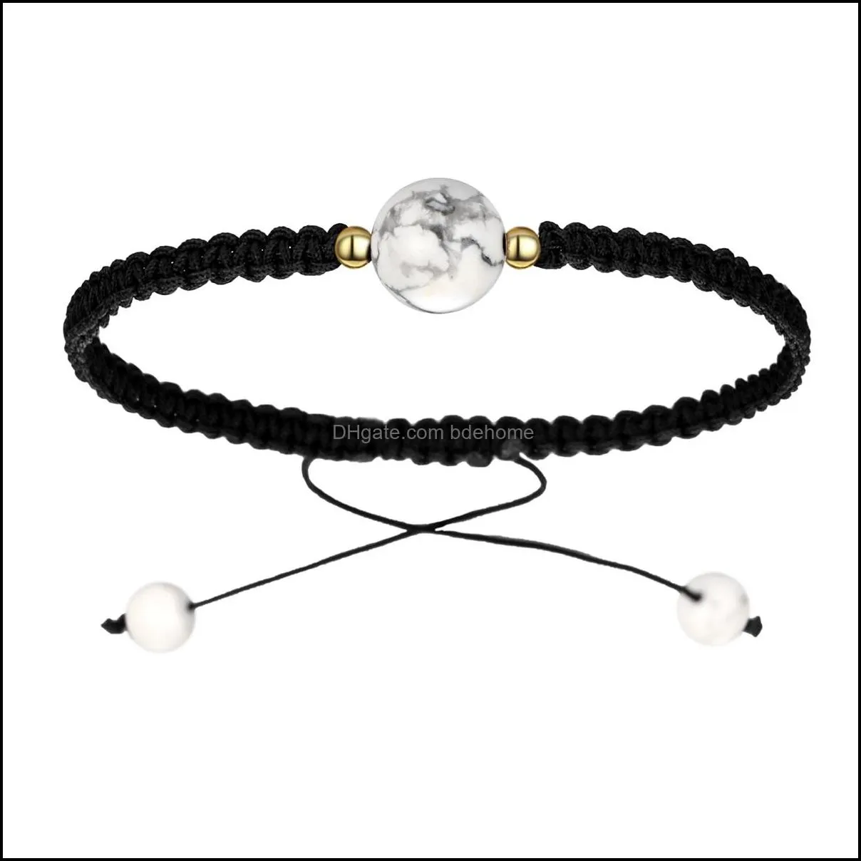 men women hand-woven strands beaded lucky chinese knot adjustable rope bracelets natural stone black onyx ball beads braid handmade feng