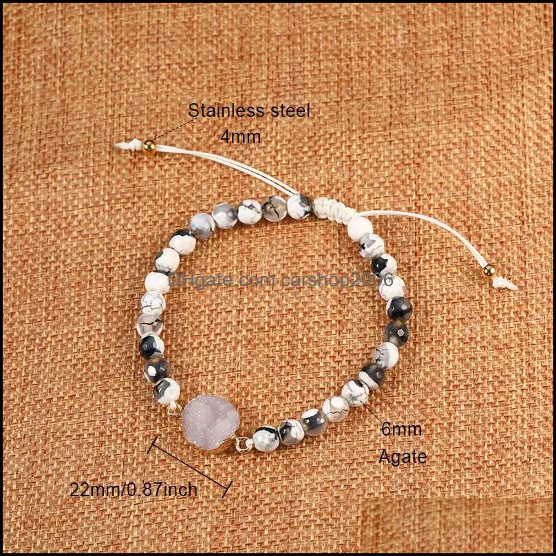 new arrival 6mm nature stone agate beads bracelet with friendship card for women adjustable druzy handmade braided bracelet fashion