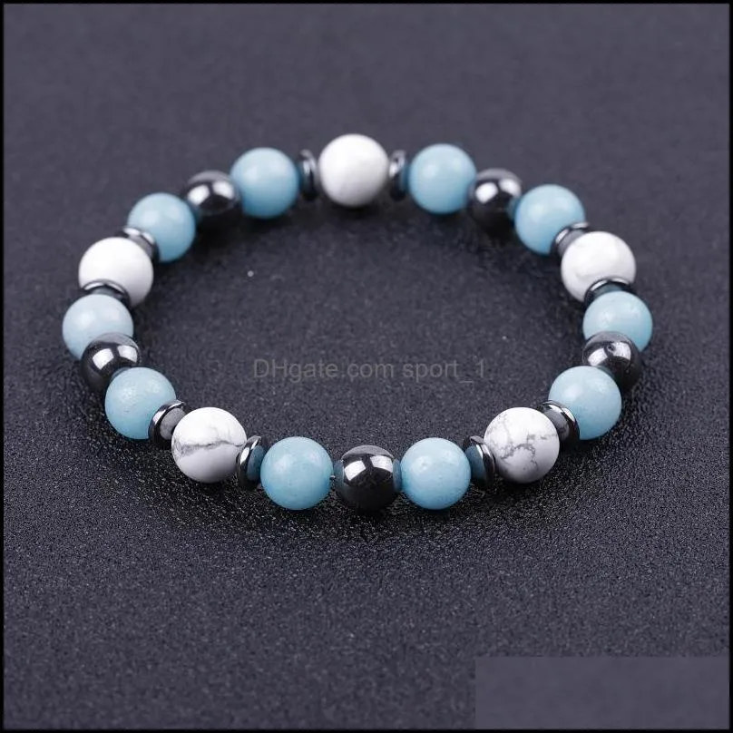 Lover Black White stone beads Bracelet Men Turquoise Buddha Handmade hematite Bracelets Summer Women Jewelry gift