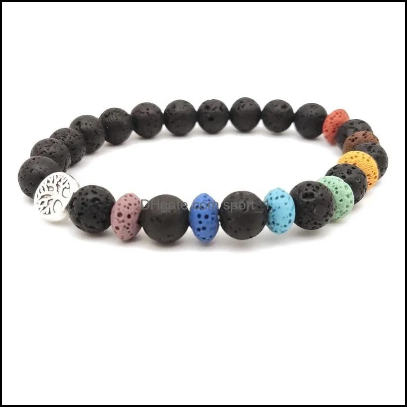 Tree of life Charms Healing 7 Chakras Colorful Lava Stone Beaded Bracelet Essential Oil Diffuser Bracelets Hand Strings for women Men