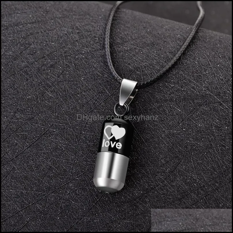 capsule pill pendant necklace classic couple pendant necklaces space stainless steel leather necklace valentines day gift