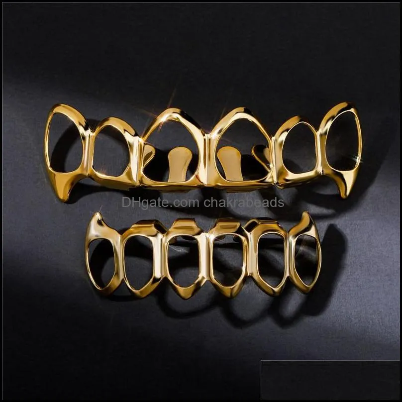 new smooth gold silver plated teeth grillz 6 top bottom faux dental tooth