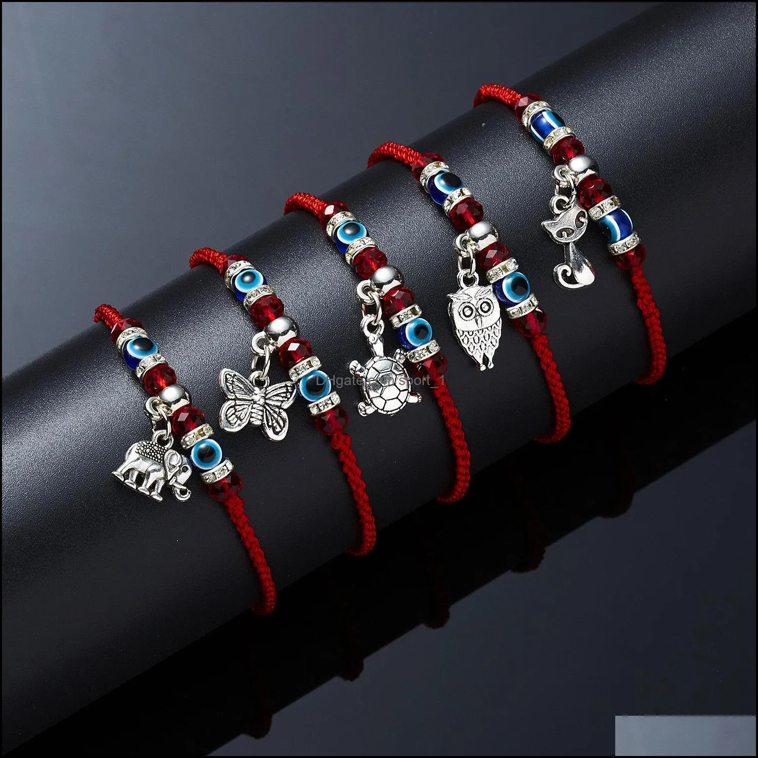 2022 Blue Evil Eye Charm Braided Rope Chains bracelets For Women Men Turtle Elephant Hamsa Hand charm Red String Bangle Fashion