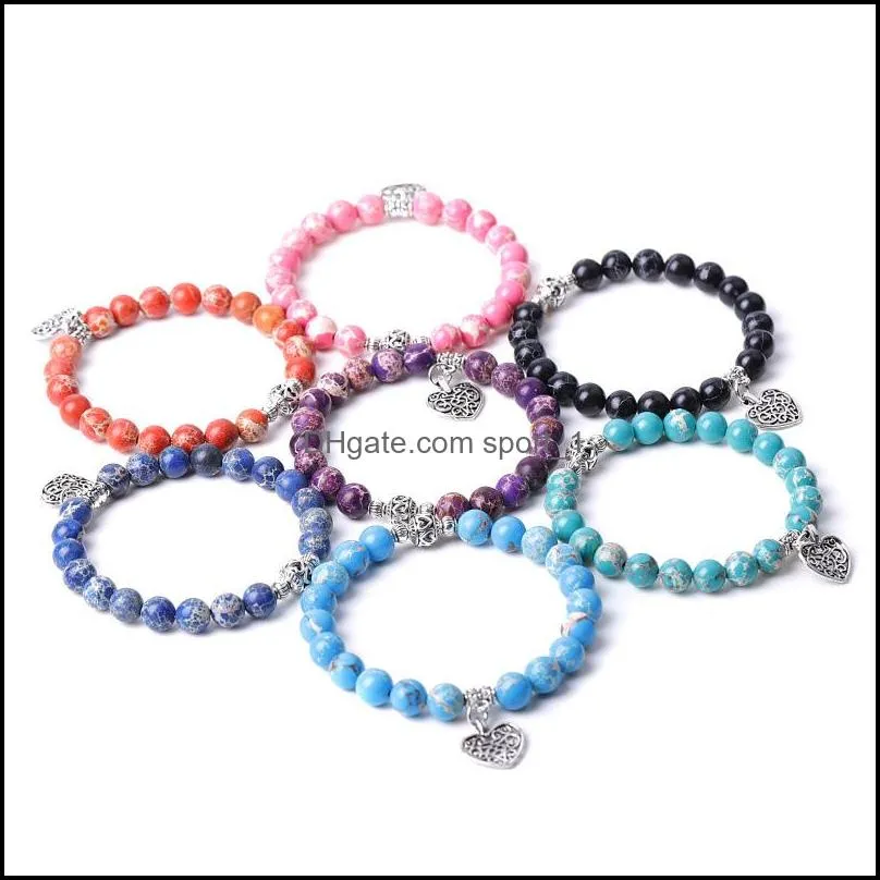 Seven Chakras Imperial stone Bracelet Heart Charms Women Men Yoga hand string Jewelry Friendship gift