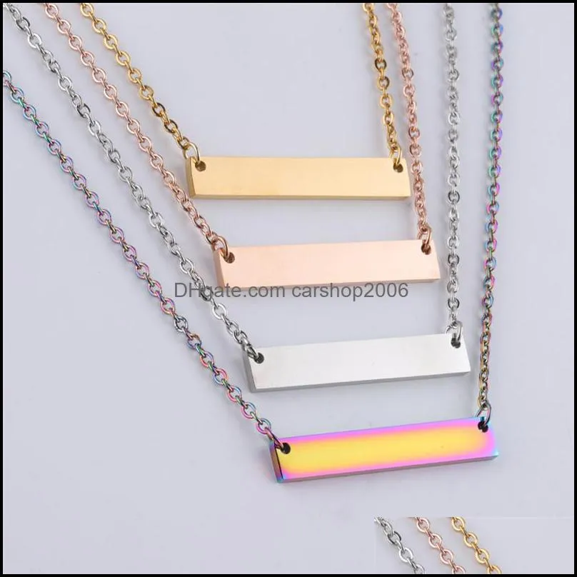 new blank bar pendant necklace for women men stainless steel necklace gold rose gold silver blank bar charm pendant jewelry for buyer own engraving