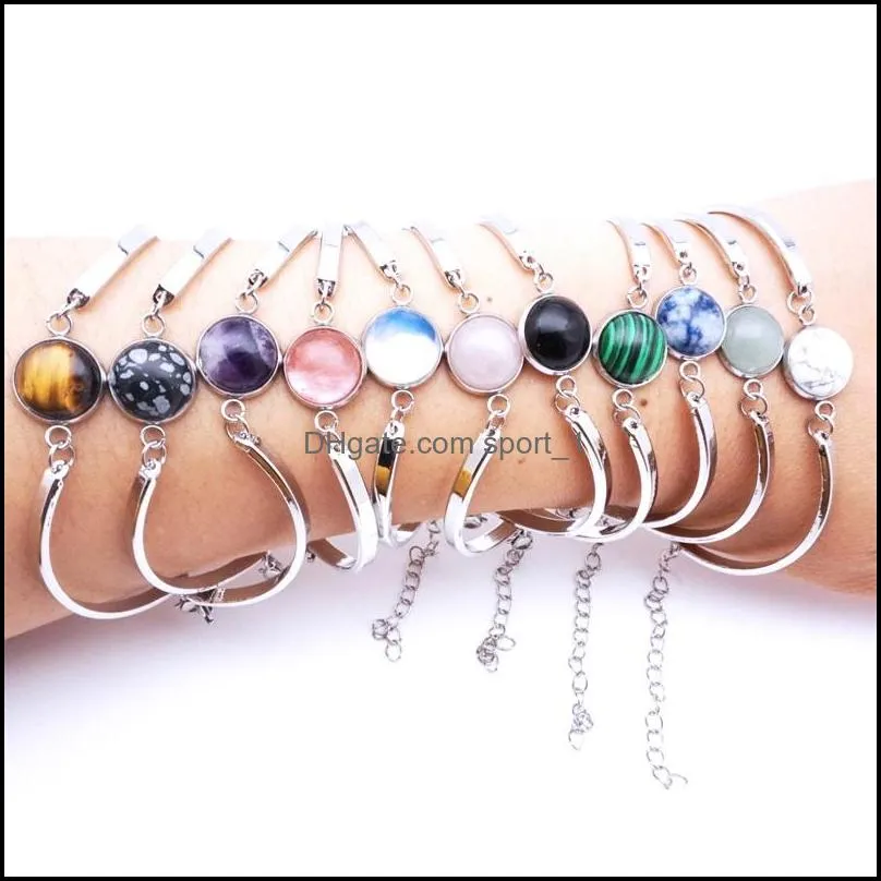 12MM Dyed & Natural Stone Charms Bracelet For Women Opal Glass Pink Crystal Bangle Fashion BOHO JEWELRY Girl