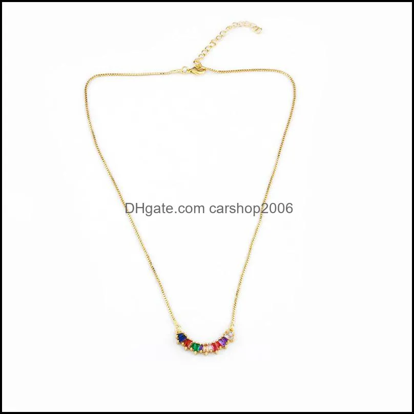 2019 new cz rainbow circle semicircle pendants necklace for woman multicolored copper inlay zircon gold long chain necklace jewelry