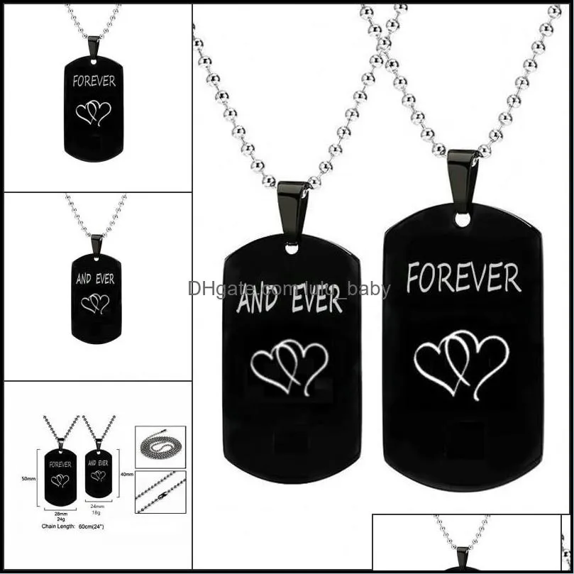 fashion carved forever and ever dog tag pendant necklace for women and men stainless steel couple necklace black charm jewelry gift