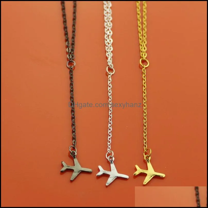 gold silver black y shape chain necklace for women plane airplane pendant necklace layered tiny dainty jewelry clavicle tassel chain