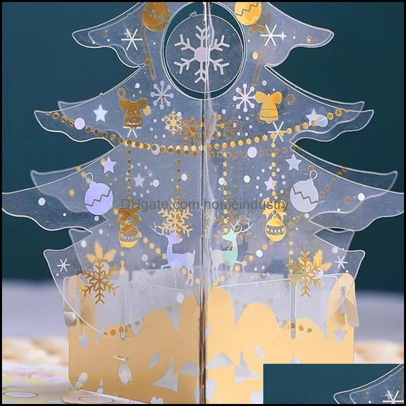 Greeting Cards Crystal Christmas Tree With Envelope 3D -Up Merry Xmas Card Santa Claus Snowflake Postcards For Kid Gril Gift