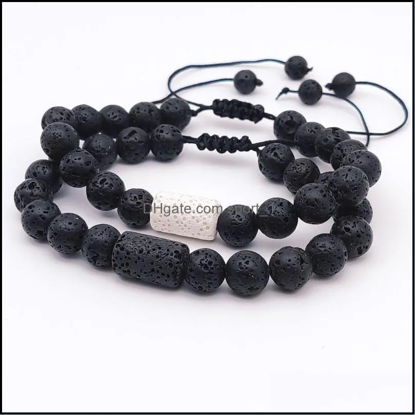 Lover Friendship Black White Bracelets cylinder Charms 8MM Lava Stone Beads Braided  Oil Diffuser Bracelet Hand Strings for women