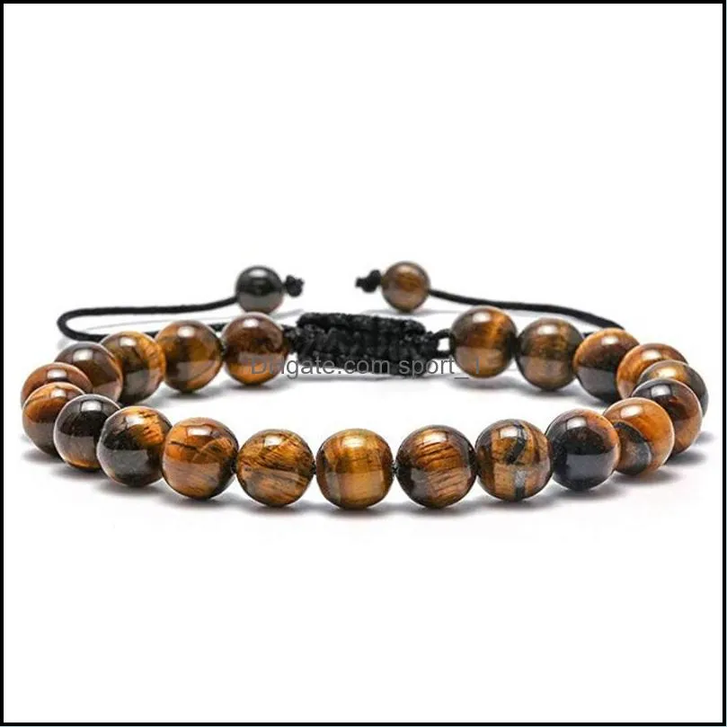 Natural Stone Bracelet 8mm Tiger Eye Bracelets Black Lava Stones Adjustable Yoga Beads Healing Energy Mens Bangle Friendship Gifts