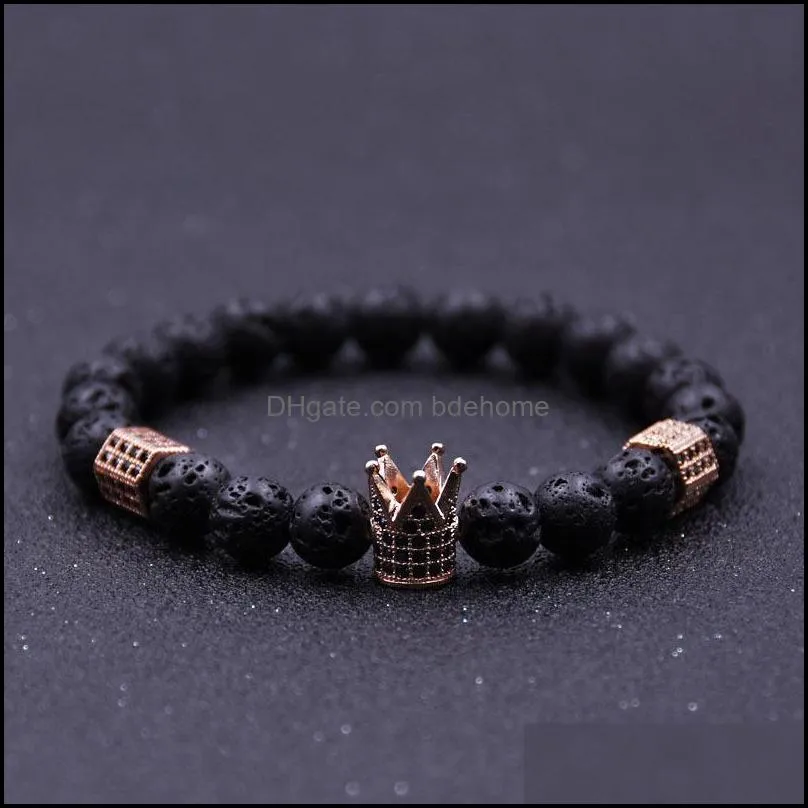 imperial crown & stoppers bracelets black lava stone natural stone beads bracelet for women men jewelry pulseras mujer