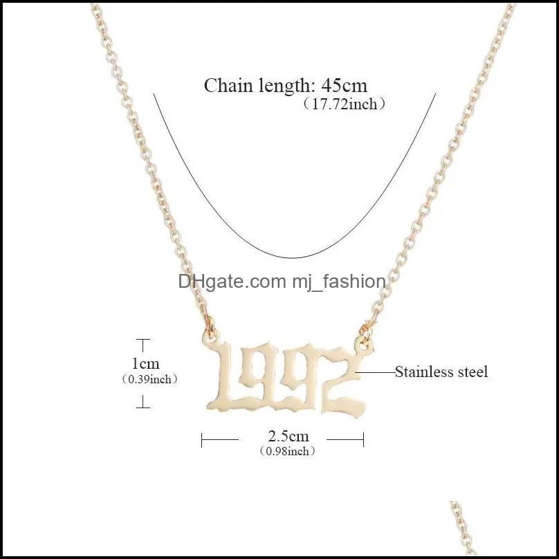 fashion birth year jewelry on neck initial letter years number pendant necklace birthday gift charm stainless steel necklaces women wholesale