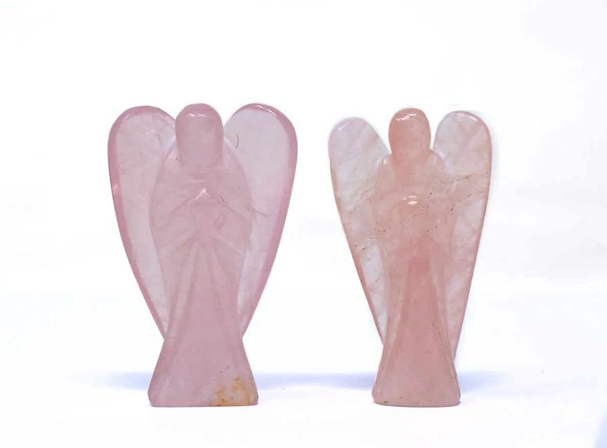 carved smelted cherry quartz gemstone peace angel pocket guardian angel healing statue 2 inch