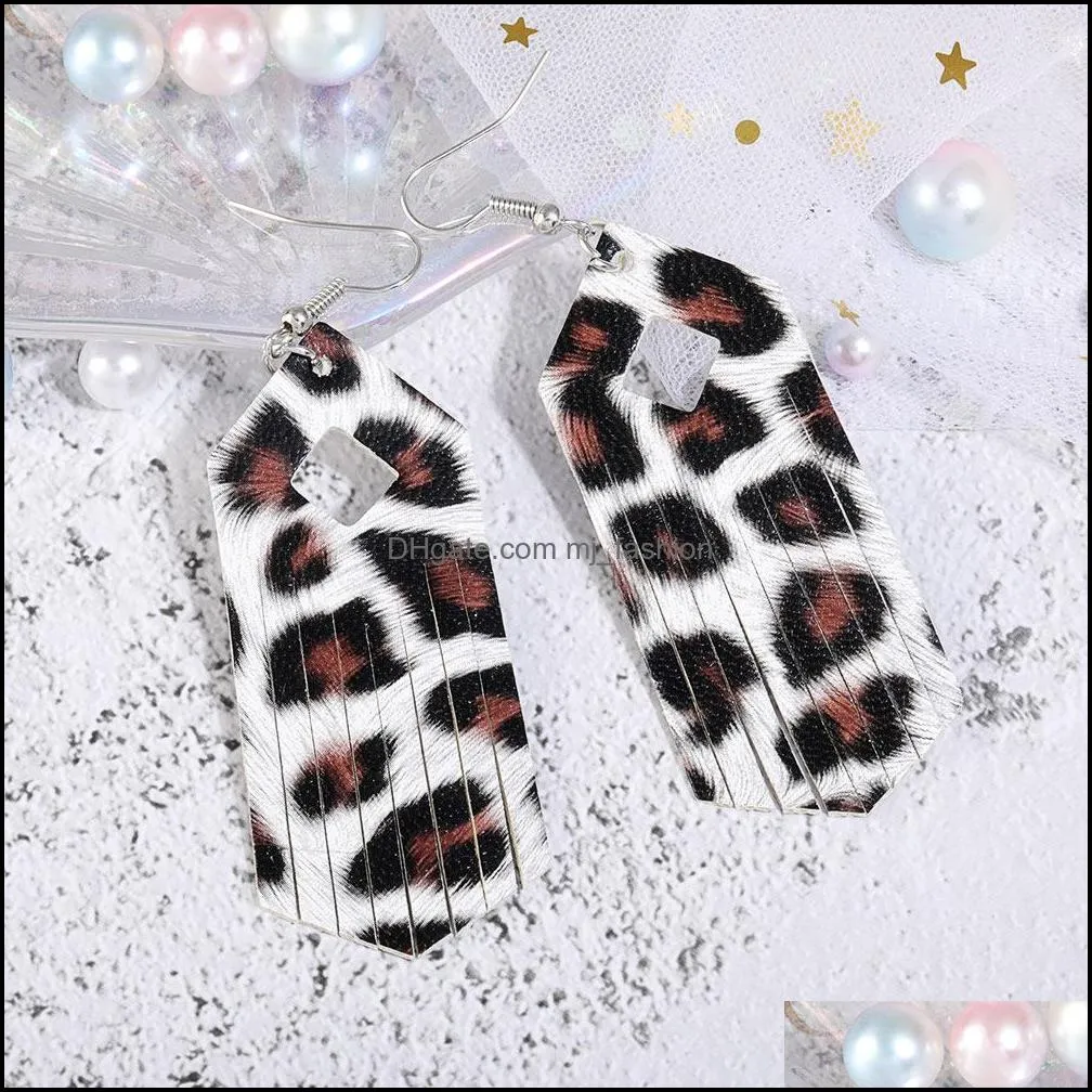 new leopard print tassel drop dangle leather earrings for women boho geometric rhombus dangle earring pendant hook earring jewelry