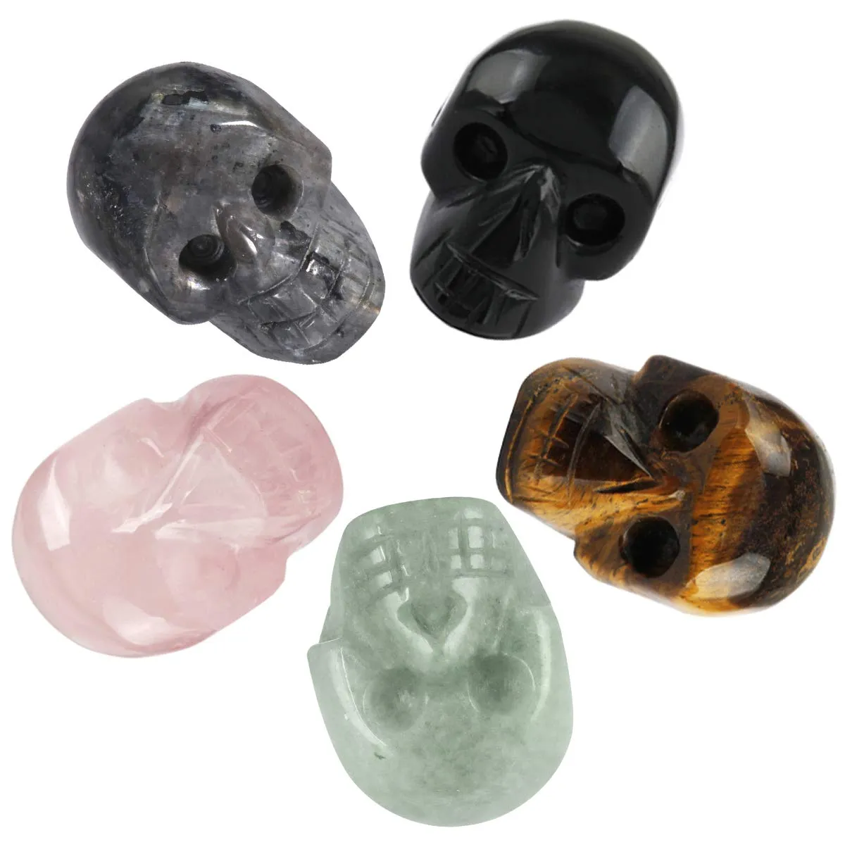 1 inch black obsidian crystal skull sculpture set of 5 hand carved gemstone statue figurine collectible healing reiki