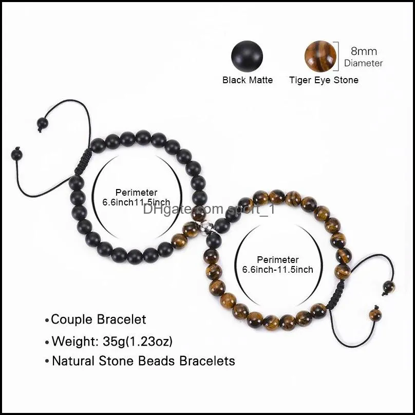 2pcs Couples Magnetic Bracelet set Natural Stone Beads Magnet Matching Distance Relationship Bracelets Women Jewelry