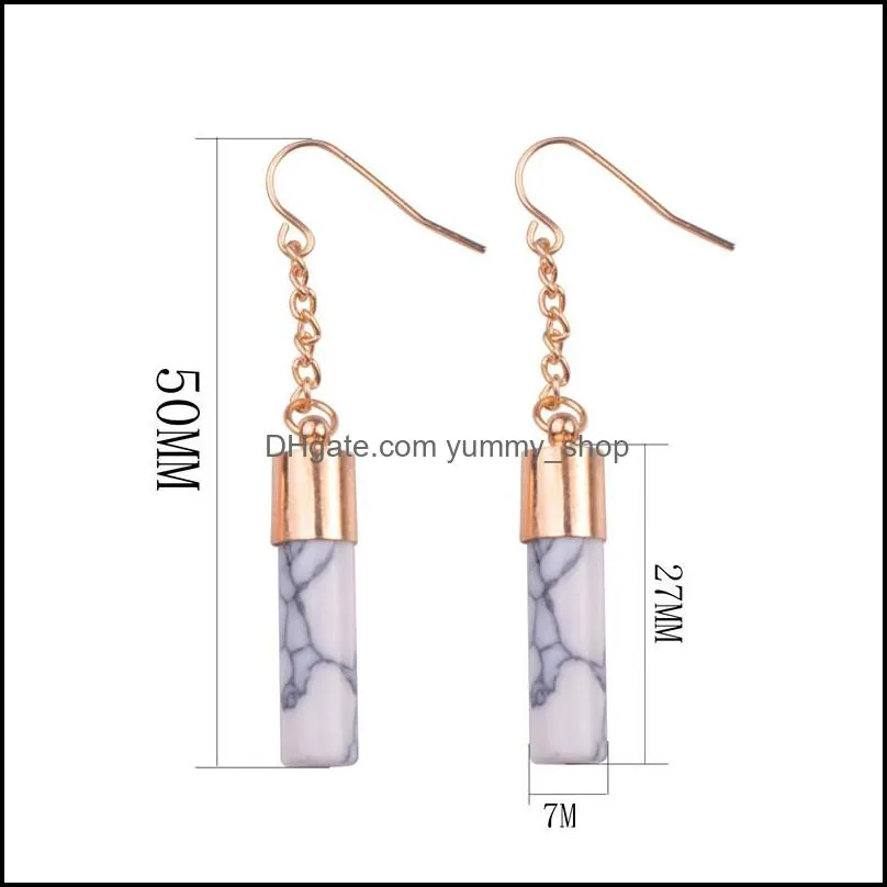 Europe and the United States big brand high-grade Phnom Penh turquoise cylindrical drop earrings Korean temperament simple female earrings