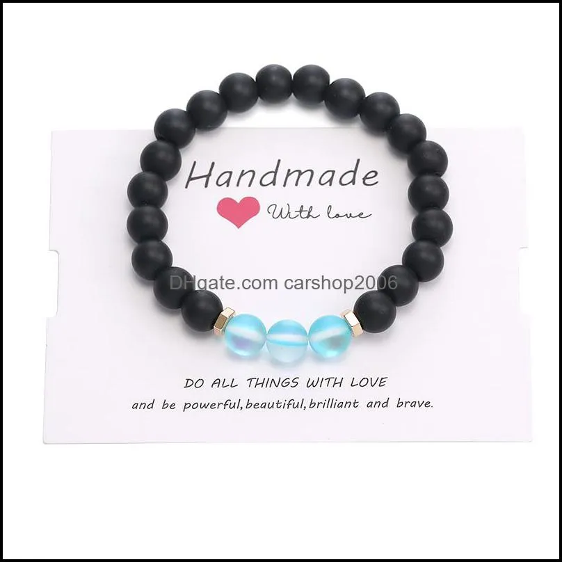 8mm polish frosted crystal glass flash stone bead bracelet for women men black matte imitation agate beads bracelet fashion jewelry