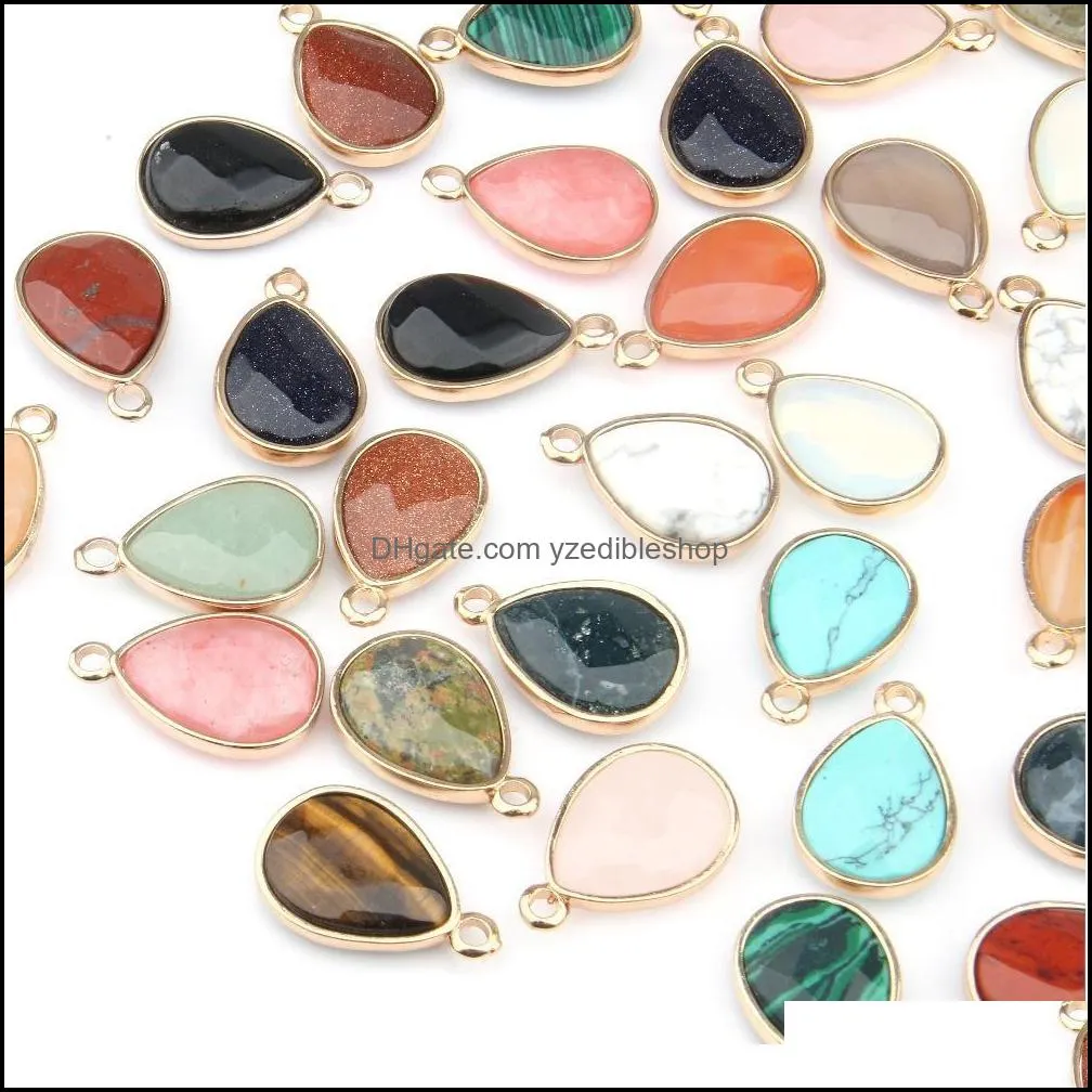 wholesale water drop shape natural stone rose quartz tiger eyes pendant charms diy for druzy necklace earrings or jewelry making