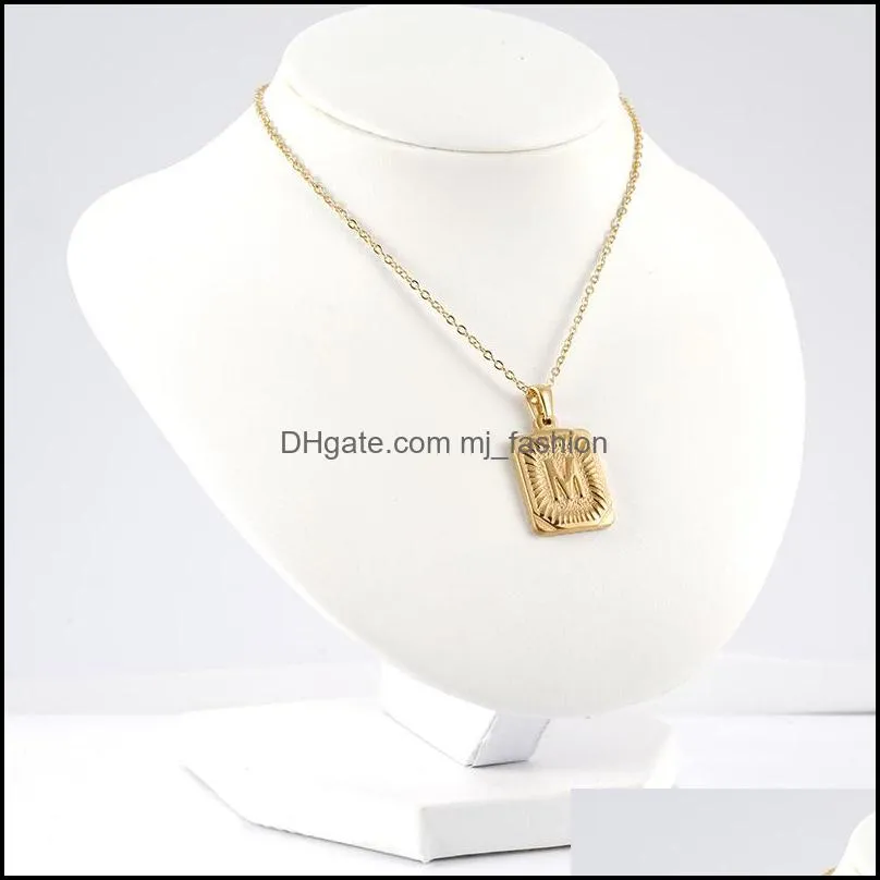 women men 18k gold square stainless steel letter pendant high quality material 26 capital english words necklace a-z alphabet golden color chain jewelry