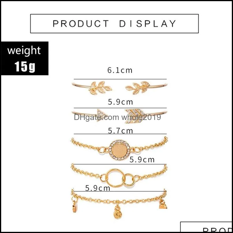 5PCS Simple Personality Twig Ring Diamond Arrow Combination Adjustable Cuff Open Bracelet Stackable Wrap Bracelet Set Women`s Girls