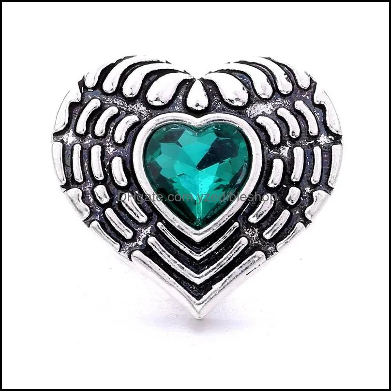 vintage snap button heart charms women jewelry findings rhinestone 18mm metal snaps buttons diy bracelet jewellery wholesale