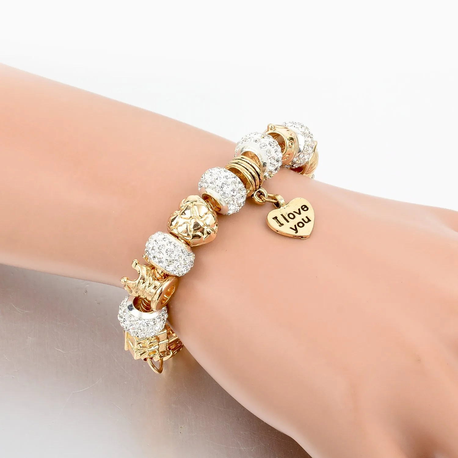  gold plated snake chain glass beads i love you charm beaded bracelets for women