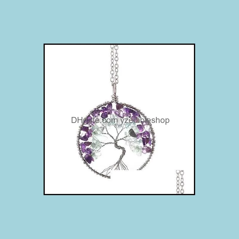 tree of life keychain natural crystal stone handmade diy keychain amethyst charm pendant necklace cheap wholesale