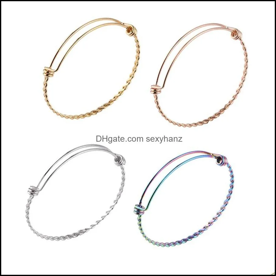 high quality alex stainless steel twist expandable bracelet bangles 55-65mm adjustable size silver gold wire bangle for diy jewelry making wholesale