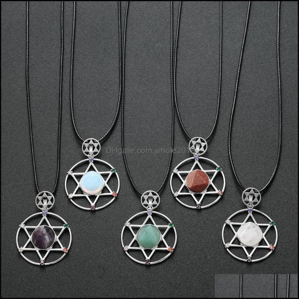 Sterling Silver Hexagram Star Pendant Necklace Cut crystal stone David stars shield hexagrams double layer Diamond Jewelry