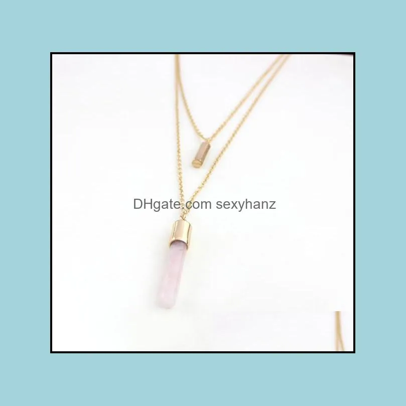 Fashion Pink Cylinder Gold Color Natural Stone lapis lazuli bar statement necklace For Women Girl brand Jewelry