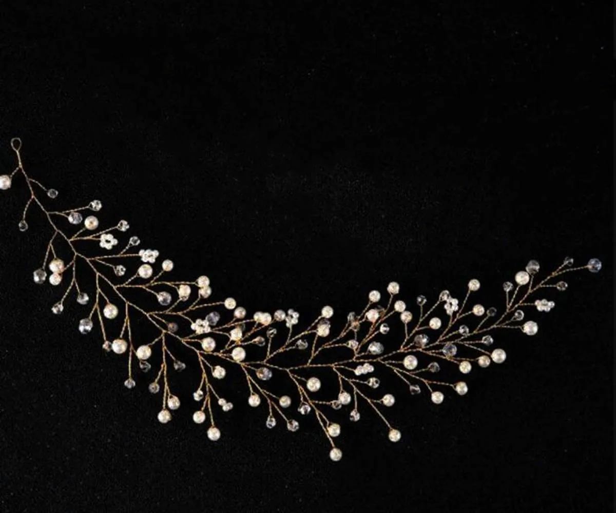 gold crystal pearl headband for weddings bride headpiece ivory hair vine beads hairband wedding hairpiece bridesmaid