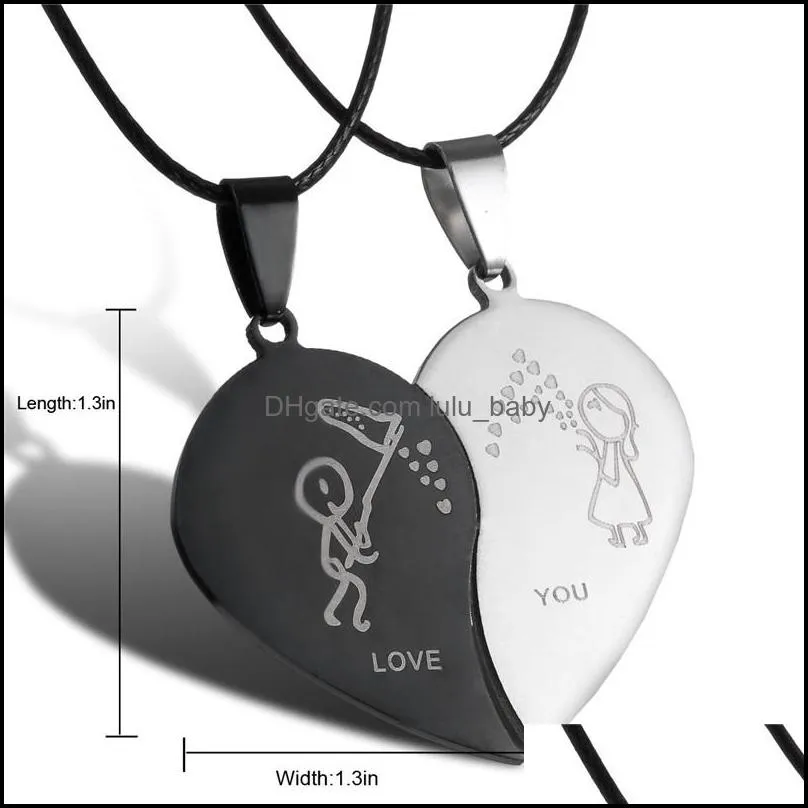 broken heart necklaces black couple necklace stainless steel engrave love you pendants necklace valentine`s day couples jewelry