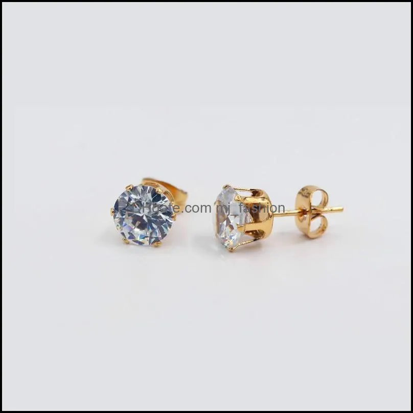 new arrival 3mm-8mm clear cubic zirconia stud earring for women girls silver gold rose gold plated stainless steel wedding earrings