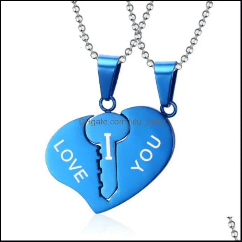 broken heart necklaces black couple necklace stainless steel engrave love you pendants necklace valentine`s day couples jewelry