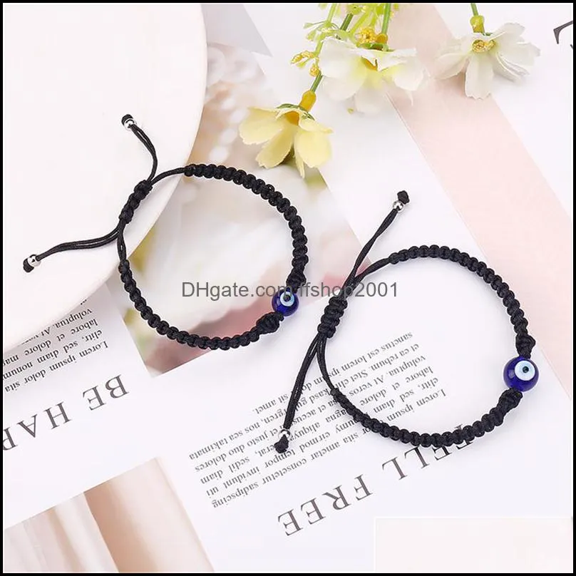 2pcs/lot handmade string evil eye link bracelet for women men girls boys black red thread adjustable lucky amulet bracelet minimalist