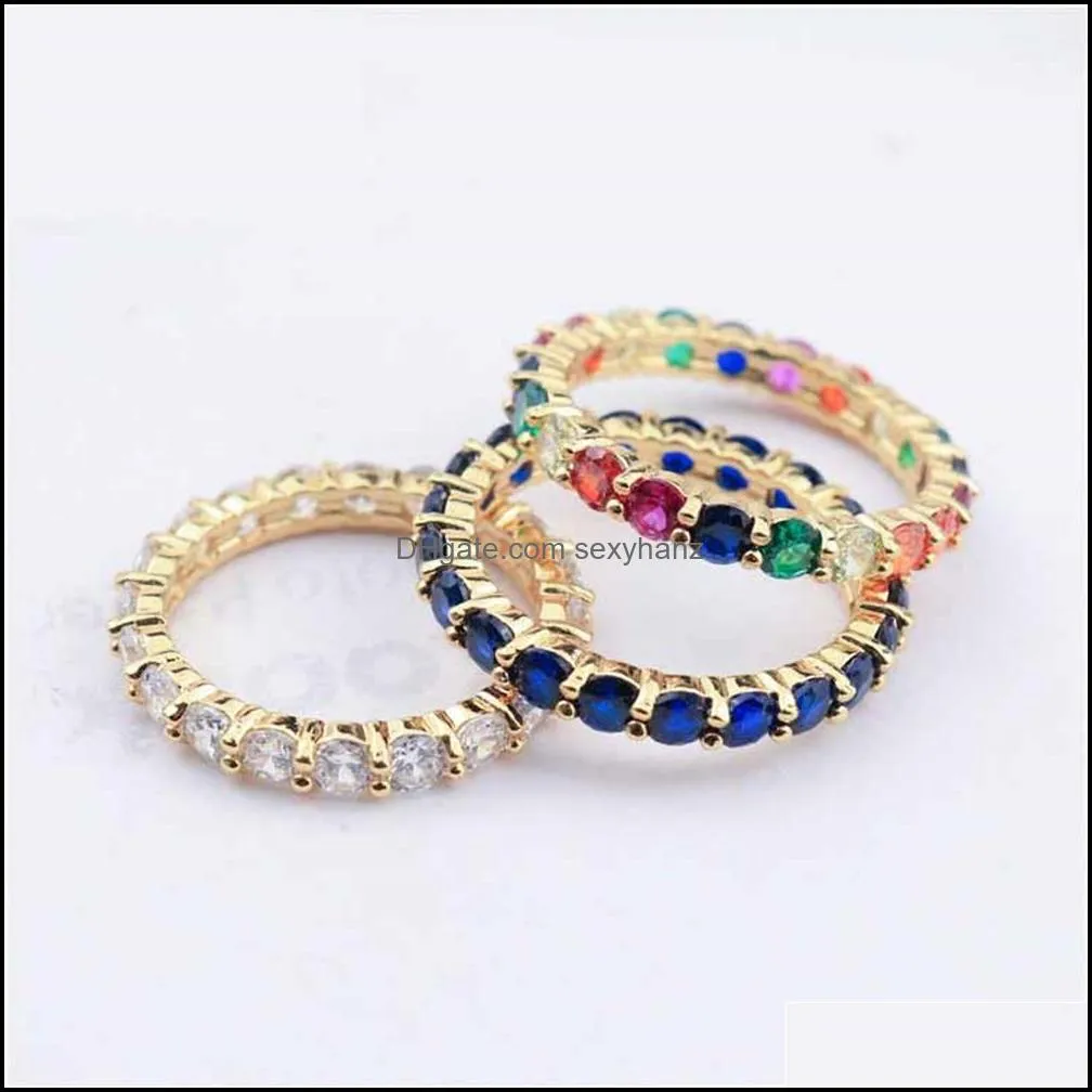 rainbow round baguette zircon wedding ring colorful cubic zirconia band rings gold filled copper multicolor pava cz finger jewelry for women valentine`s day