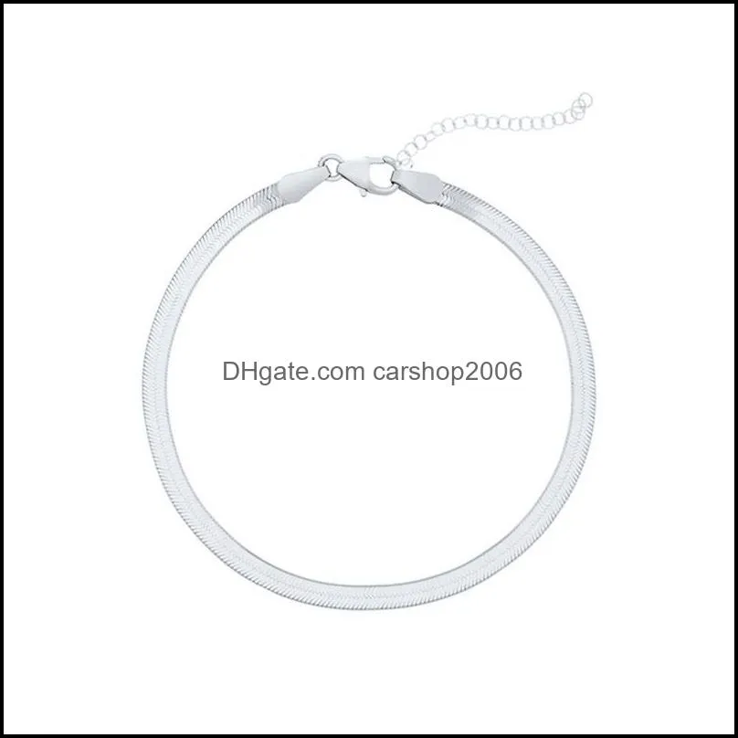 fashion 925 sterling silver bangles bracelets unisex flat snake chain lobster clasp collares bracelet for women men gift