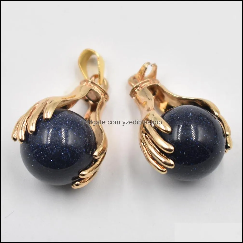 natural quartz stone crystal pendant hand hold charms round ball bead necklaces pendants yoga reiki chakra healing women men jewelry