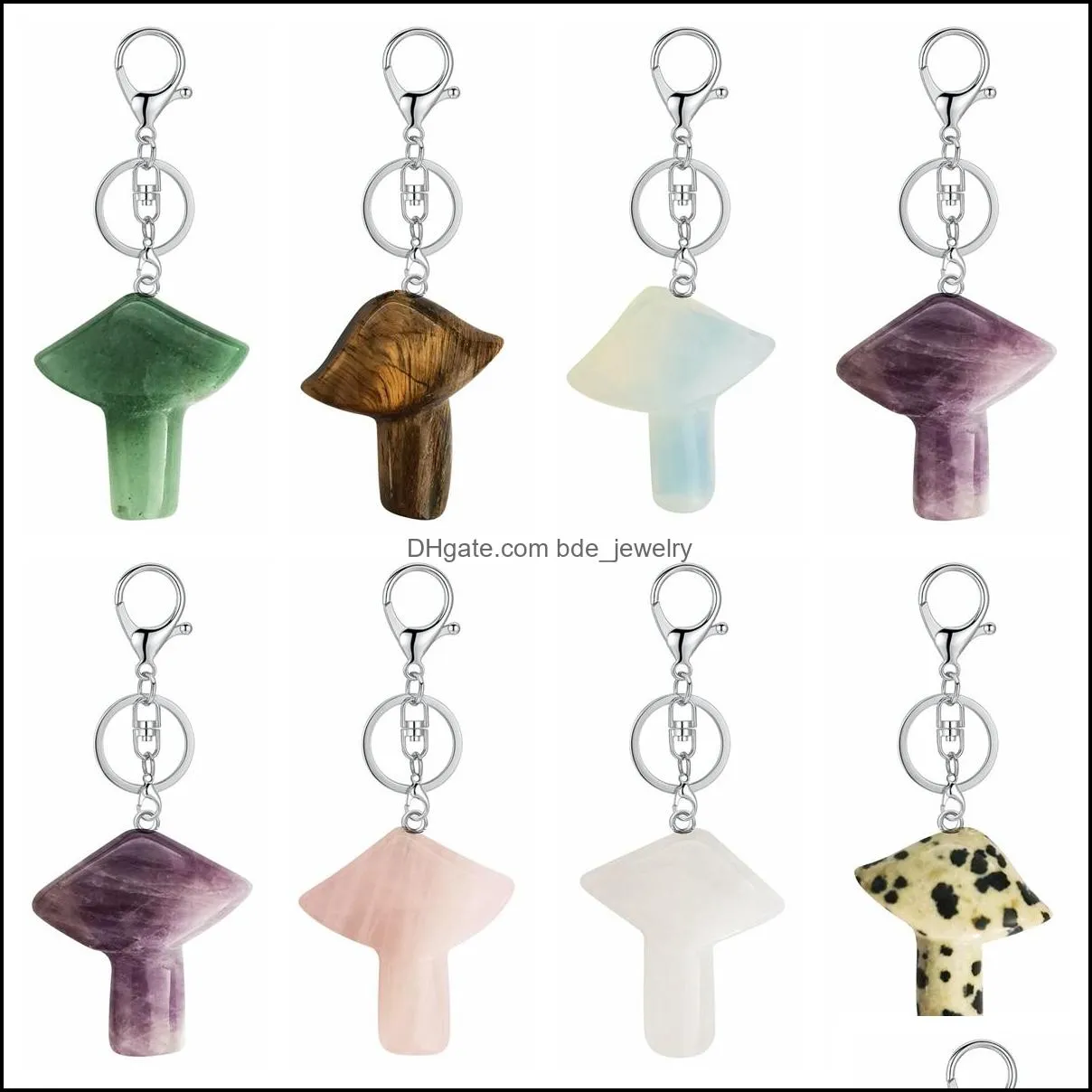 healing chakra mushroom key rings for women men natural quartz crystal rock charm choker jewelry bags car keychain