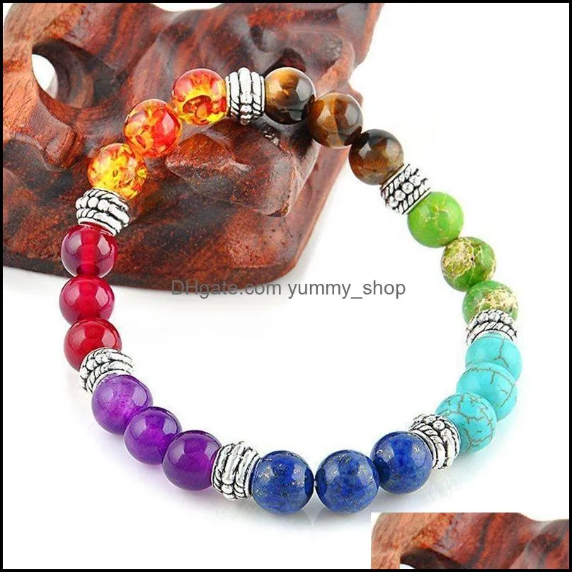 7 chakra aura healing crystal yoga balance elastic bracelet men and women 8mm10mm simple cure bracelet 12pcs