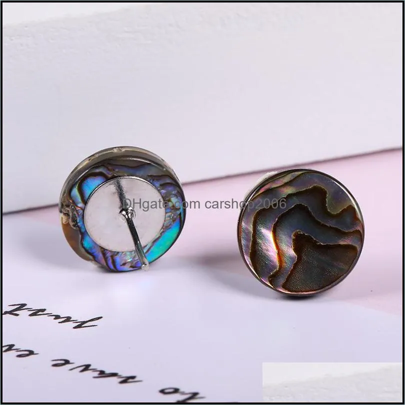 2019 new heart round square natural shell stud earrings for women girls colorful silver plating stud earring jewelry gift