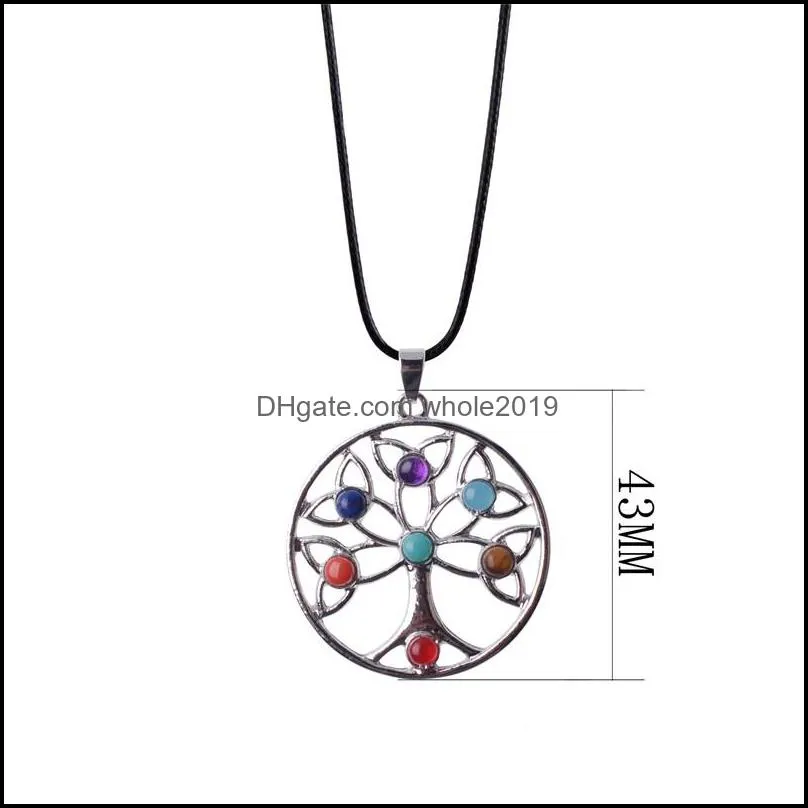 Gold Plated Sterling Silver Pendant Celtic Knot Trinty Tree of Life Seven (7) Chakras Necklace alloy inlaid gem , 18 inches