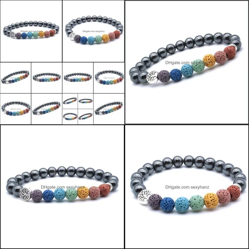 Charm Bracelets Tree Of Life 8Mm Seven Chakras Bracelet Lava Stone ...