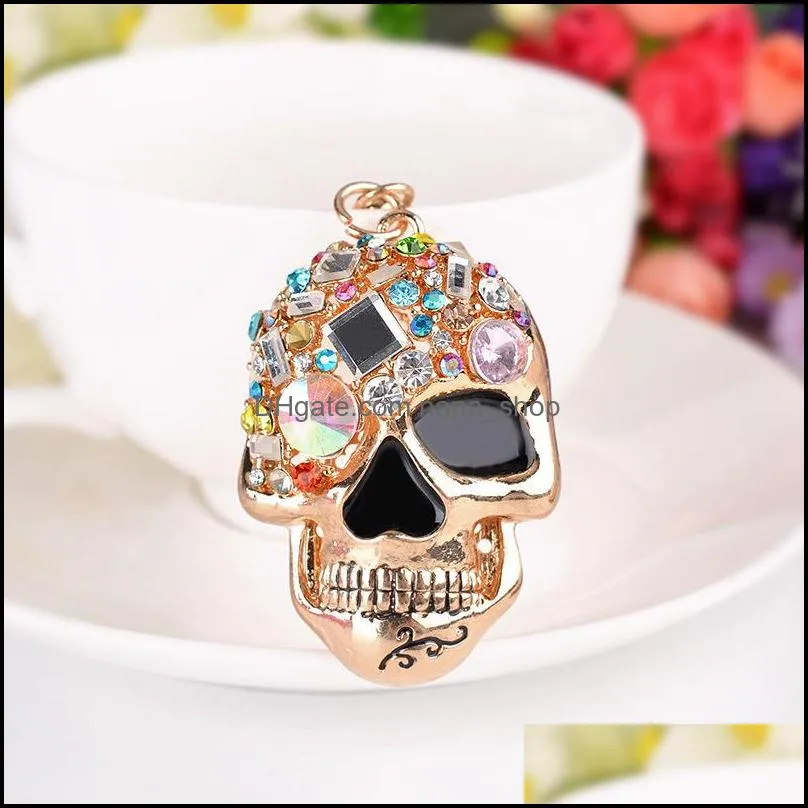 findings components fashion with lobster clasp dangle white rhinestone skull face pendants diy charms for jewelry making accessories