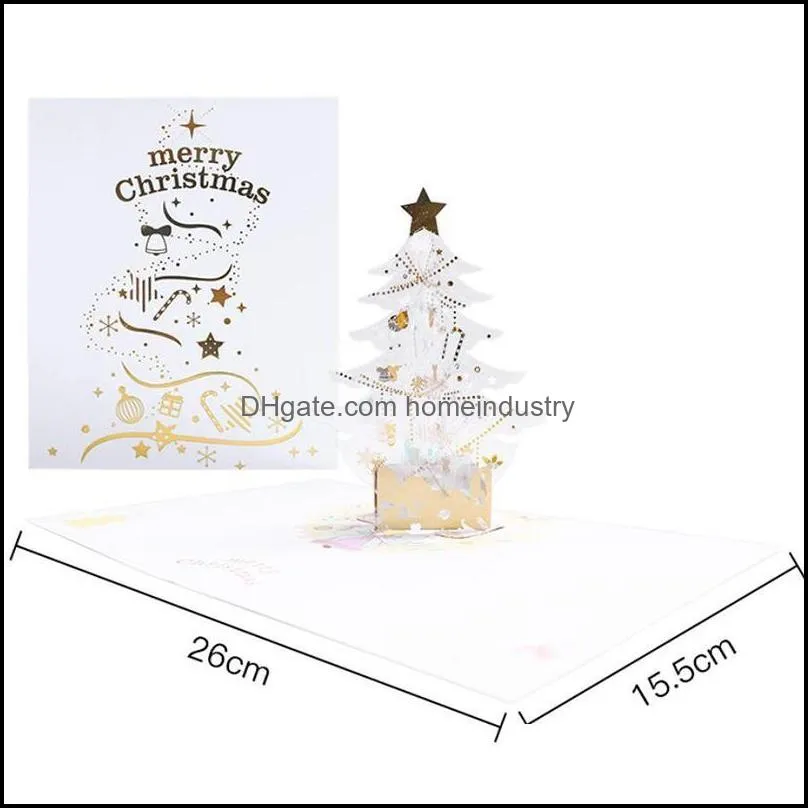 Greeting Cards Crystal Christmas Tree With Envelope 3D -Up Merry Xmas Card Santa Claus Snowflake Postcards For Kid Gril Gift