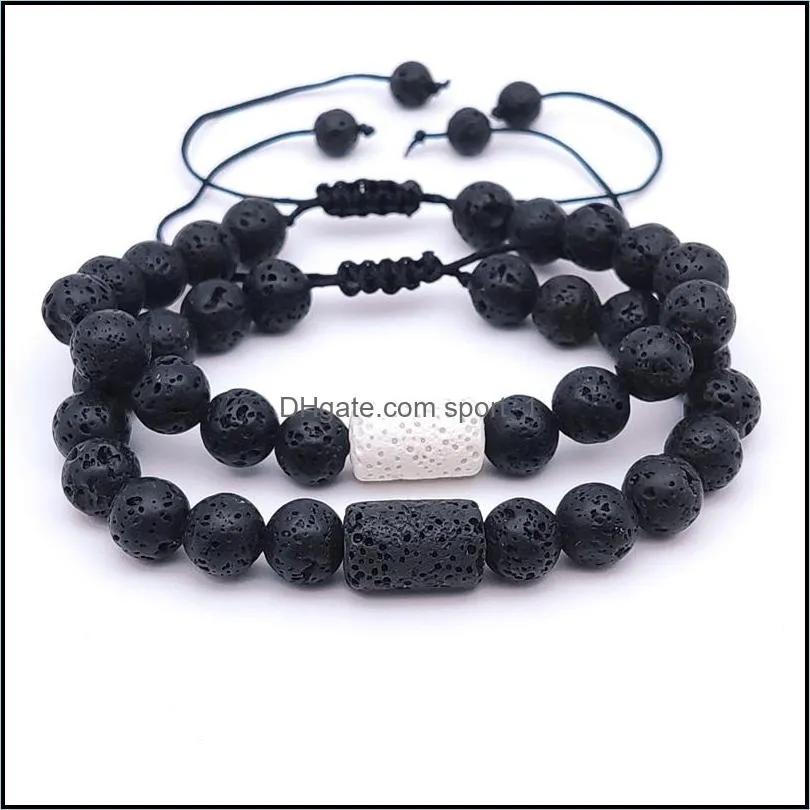 Lover Friendship Black White Bracelets cylinder Charms 8MM Lava Stone Beads Braided  Oil Diffuser Bracelet Hand Strings for women