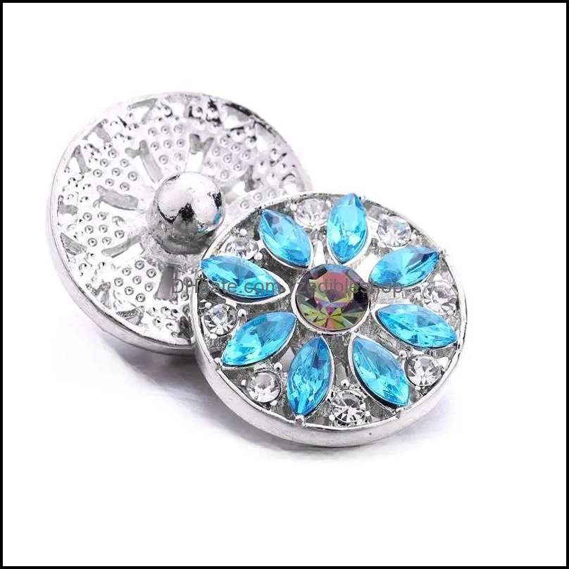 wholesale crystal silver color snap button women charms jewelry findings oval rhinestone 18mm metal snaps buttons diy bracelet